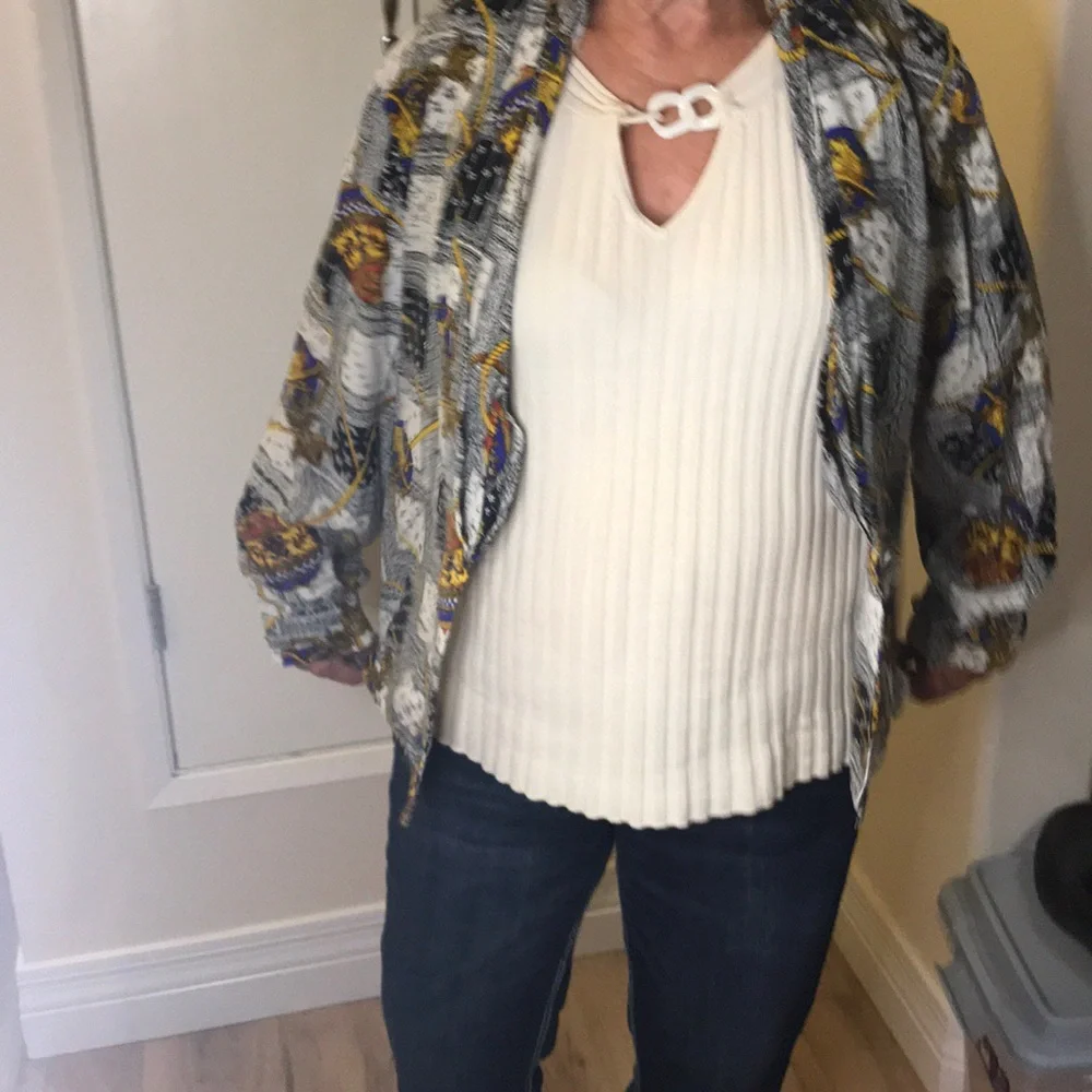 Bob Mackie travel hot air balloon print silk jacket in small